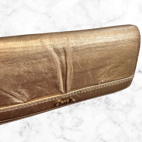COACH Metallic Gold Leather Wallet | Snap Closure Billfold with Card Slots - Picture 10 of 10